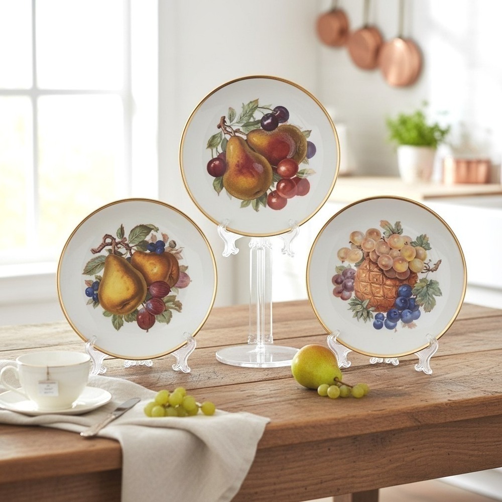 Fall Harvest Fruit Plates Salad / Dessert Mitterteich Germany Set of 3 Gold 7.5"